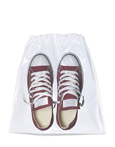 APQ Pack of 50 Travel Shoes Bags 10' x 14' Clear Plastic Drawstring Bags 10x14 Thickness 2 mil Double Cotton Drawstrings Travel Bags Shoes Storage Pouches Plastic Bags for Packing and Storing