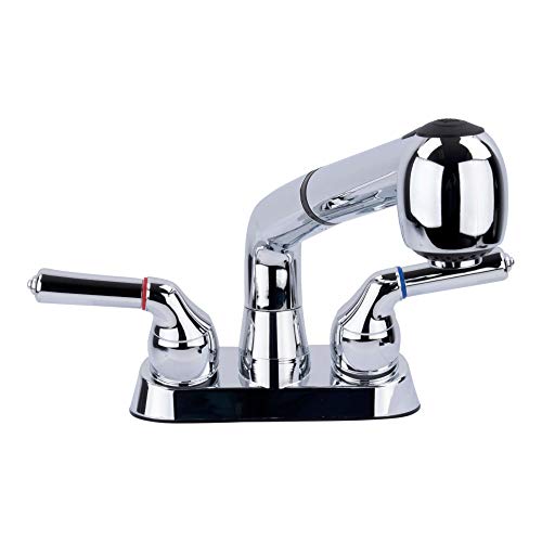 Universal Laundry Tub Faucet by VETTA, Double Handle Pull Out Spray Spout, Non-Metallic ABS Plastic, Chrome Finish