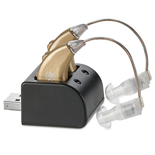 Digital Hearing Amplifiers - Rechargeable BTE Personal Sound Amplifier Pair with USB Dock - Premium Gold Behind The Ear Sound Amplification - by MEDca