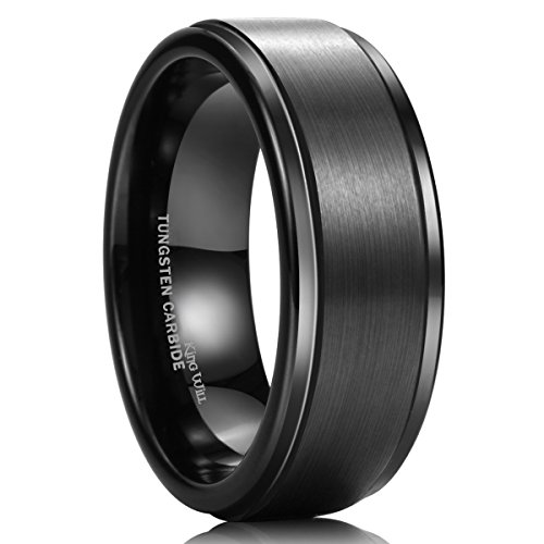 King Will BASIC 8mm Black High Polish Matte Finish Tungsten Men's Wedding Ring Comfort Fit 9.5