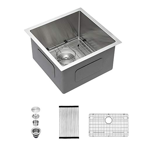 Bar Sink Undermount - Sarlai 17'x17' Undermount Sink Square Single Bowl 16 Gauge Stainless Steel Bar Prep Sink Small Kitchen Sink