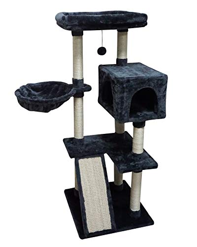 FISH&NAP US12YH Cat Tree Cat Tower Cat Condo Sisal Scratching Posts with Jump Platform and Big Soft Hammock Cat Furniture Activity Center Kitten Play House Smoky Grey
