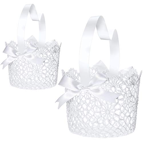 Boao White Handle Wedding Flower Girl Baskets, 2 Packs (5.90 x 4.72 x 4.33 Inch)