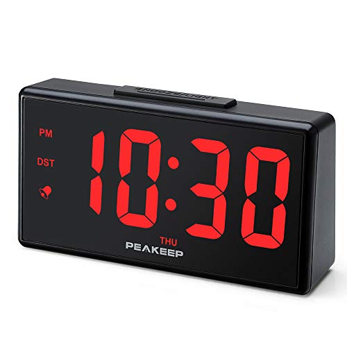 PEAKEEP Night Light Digital Alarm Clock with USB Charger and Dimmer, Large LED Display, Plug in Electric Loud Alarm Clock for Bedrooms Bedside, Day, DST