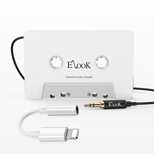 Elook Car Cassette Aux Adapter Kit, with A Smartphone to 3.5 mm Headphone Jack Adapter for Car, Phone, MP3 ect. White