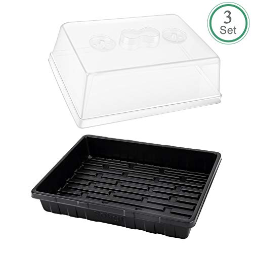 3-Set Strong Plant Growing Trays with Humidity Domes for Seed Starting, Germination and Seedling Propagation, Holds 144 Cells in Total (Cell Tray Not Included)