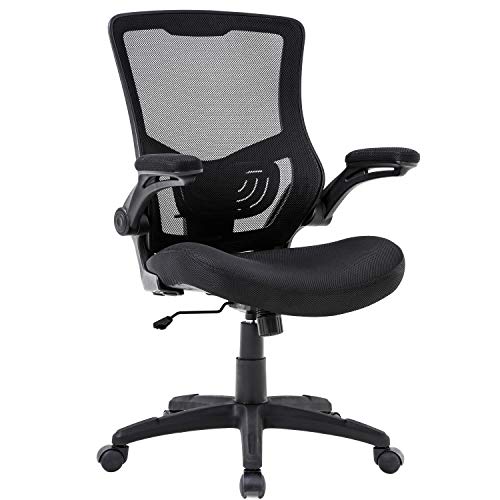 Home Office Chair Mesh Desk Chair Computer Chair with Lumbar Support Flip Up Arms Ergonomic Chair Adjustable Swivel Rolling Executive Mid Back Task Chair for Women Adults, Black