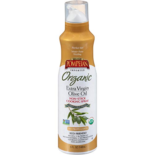 Pompeian USDA Organic Extra Virgin Olive Oil Non-Stick Cooking Spray, Full-Bodied, Perfect for Salads and Pasta, Naturally Gluten Free, Non-Allergenic, Non-GMO, No Propellant, 5 FL. OZ, Single Bottle