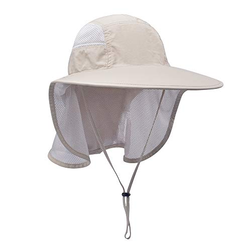 Lenikis Unisex Outdoor Activities UV Protecting Sun Hats with Neck Flap Khaki