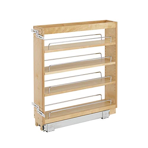 Rev-A-Shelf 448-BC-5C 5-Inch Pull Out Wood Base Kitchen Cabinet Organizer with 3 Adjustable Shelves, Maple
