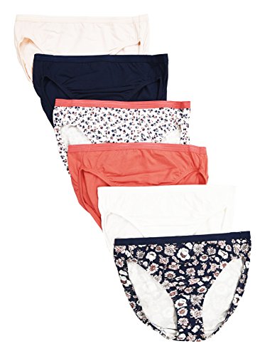 CHEROKEE Women's 6-Pack Cotton Stretch Hi-Cut Hipster Panties Underwear, Solid/Floral Prints, Assorted, Large
