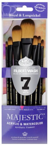 Majestic Royal and Langnickel Short Handle Paint Brush Set, Filbert and Oval Wash, 7-Piece