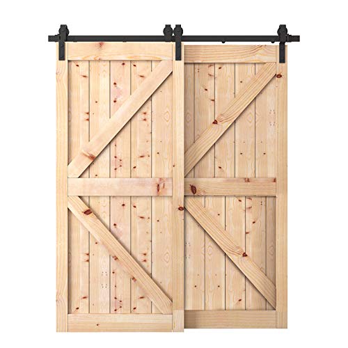 Penson & Co. 6.6 FT Bypass Sliding Barn Door Hardware Kit Double Wood Doors One-Piece Rail Track Kit (Black)
