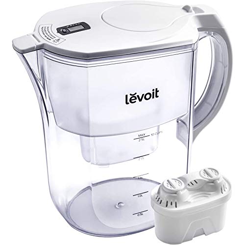 LEVOIT Water Filter Pitcher, 10 Cup Large Water Purifier(BPA-Free) with Electronic Filter Indicator, 5-Layer Filtration for Chlorine, Lead, Heavy Metals and Odor, White, LV110WP