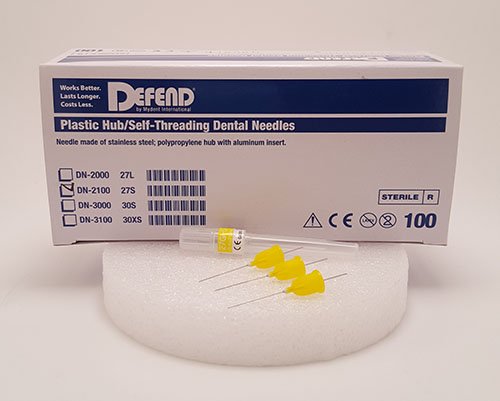 DEFEND Plastic Hub/Self-Threading Dental Needles 27GA Short #DN-2100