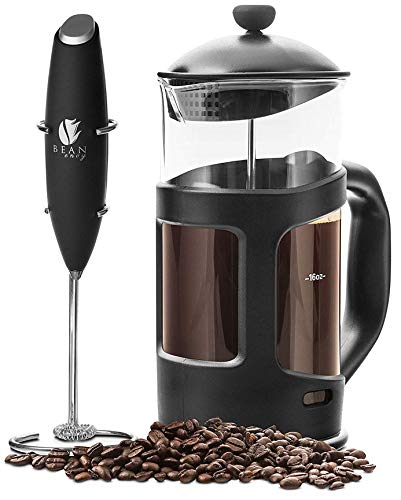 Professional Grade 34 oz French Press Coffee Maker & Premium Milk Frother With Stainless Steel Stand - Save Time & Money With Homemade Lattes! Spice Up Your Countertop & Taste Buds Every Morning!