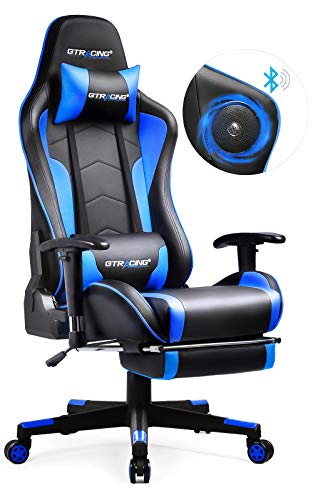 GTRACING Gaming Chair with Speakers & Footrest Bluetooth Video Game Chair Heavy Duty Ergonomic High-Back Computer Office Desk Chair Blue