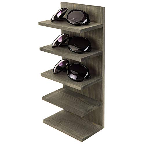 MyGift Vintage Gray Solid Wood Wall Mounted Sunglasses Eyewear Organizer Holder Retail Display Shelf Rack