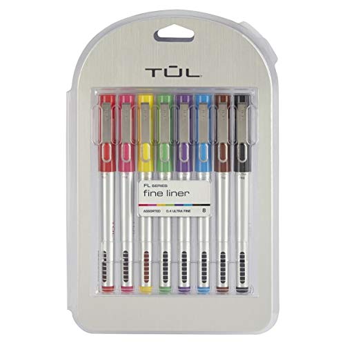 TUL Fine Liner Porous-Point Pens, Ultra-Fine, 0.4 mm, Silver Barrel, Assorted Ink Colors, Pack of 8 Pens
