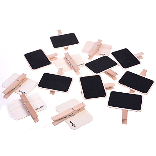 Cosmos Pack of 12 PCS Erasable Wooden Chalkboard Label Clips Message Memo Boards Clips