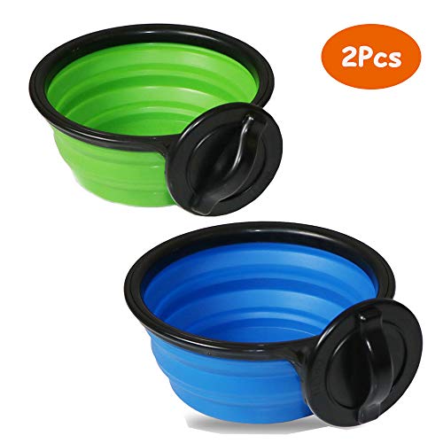 2pcs Collapsible Dog Bowls Large BPA Free, Food Grade Silicone Portable Travel Pet Feeding Watering Supplies for Outdoor Use, Pup Cat Bulldog Lab Pug Dish Cups Feeder for Crate Cage, Dishwasher Safe