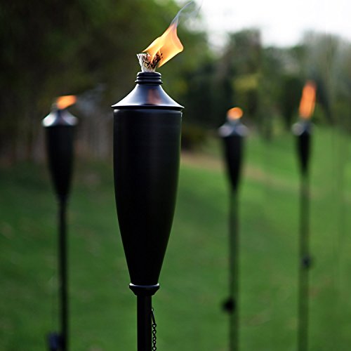 Deco Home Set of 4 Tikki Backyard Torch - 60 inch Citronella Garden Outdoor/Patio Flame Metal Torch - Black Matt
