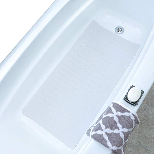 SlipX Solutions White Extra Long Rubber Safety Bath Mat (18 x 36 Inch, 220 Suction Cups, Great Non-Slip Coverage)