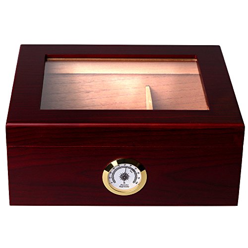 Mantello Royal Glass-Top Cigar Humidor Humidifier Box with Hygrometer - Holds (25-50 Cigars)