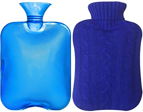 Attmu Classic Rubber Transparent Hot Water Bottle 2 Liter with Knit Cover - Blue