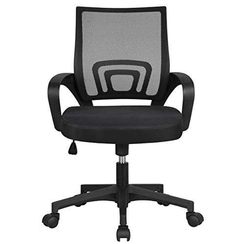Yaheetech Office Chair Ergonomic Desk Chair Mid-Back Big Computer Chair Mesh Swivel Chair with Lumbar Support