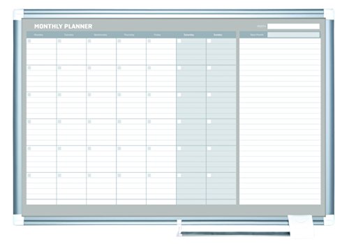 MasterVision Planning Board Magnetic Dry Erase, Monthly Calendar Board with Aluminum Frame, 24' x 36'