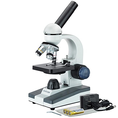 AmScope M150C-PS25 Compound Monocular Microscope, WF10x and WF25x Eyepieces, 40x-1000x Magnification, LED Illumination, Brightfield, Single-Lens Condenser, Coaxial Coarse and Fine Focus, Plain Stage, 110V, Includes Set of 25 Prepared Slides