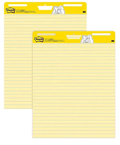 Post-it Super Sticky Easel Pad, 25 x 30 Inches, 30 Sheets/Pad, 2 Pads (561), Yellow Lined Premium Self Stick Flip Chart Paper, Super Sticking Power