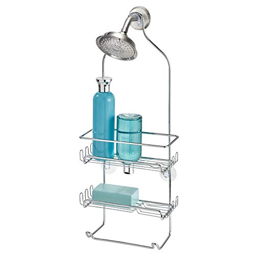 iDesign Milo Metal Wire Hanging Shower Caddy, Baskets and Towel Bar for Shampoo, Conditioner, and Soap with Hooks for Razors, Towels, and More, 4.25' x 9' x 21.25', Chrome