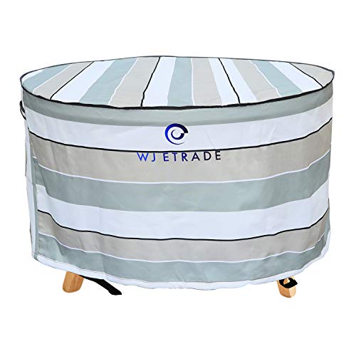WJ eTrade Round Patio Table and Chairs Cover 84' Diax32 H Waterproof Rain Cover UV Resistant Sun Cover for 5-7 Piece Medium Dining Set, Striped