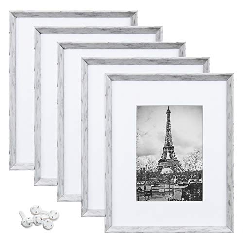 upsimples 8x10 Picture Frames with High Definition Glass,Rustic Photo Frames for Wall or Tabletop Display,Set of 5,Distressed White