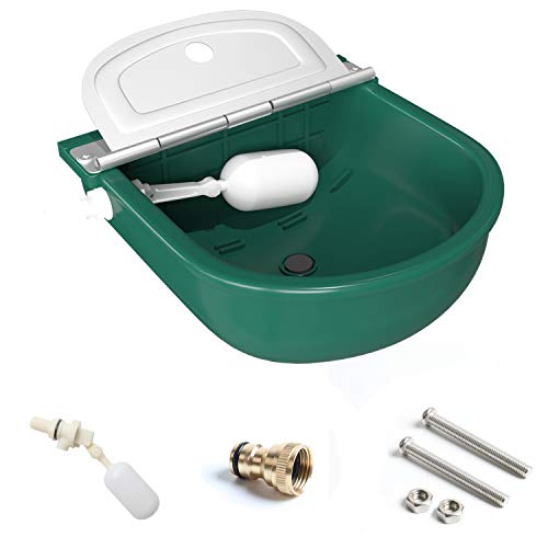 YINGJEE Automatic Waterer Bowl, Large Horse Waterer with Float Valve and Drain Plug, Farm Stock Waterer with Screws, Livestock Water Dispenser for Cattle Goat Sheep Dog Cow Horse Water