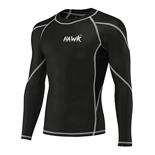 Hawk Sports Mens Compression Shirts Base Layer Athletic Gym MMA BJJ Rash Guard No Gi Full Long Sleeve Rashguard Shirt for Men (Black, Large)