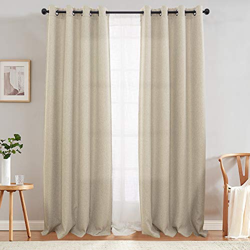 jinchan Curtain for Bedroom Linen Textured Room Darkening Drape 84 inch Long Living Room Curtain in Greyish Beige One Panel