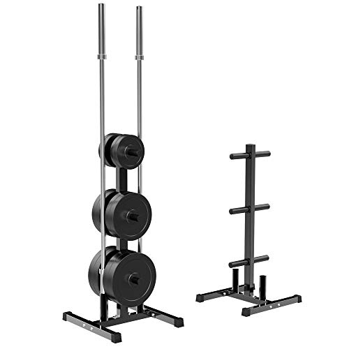 YAHEETECH 2-inch Barbell Plate and Dumbbell Racks Tree Olympic Plate Rack Weight Bumper Plate Holder w/ 2 Bar Holder