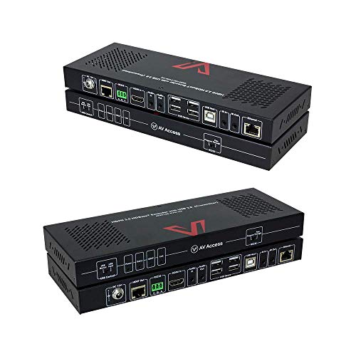 AV Access HDMI 2.0 KVM HDBaesT Extender PoH 4K60Hz 4:4:4 18Gbps 1080P HDR 330ft(100m) Over Cat5e/6/6a/7, Switchable 1 Host & 4 USB2.0 on TX or RX, Two-Way IR/ 3.5mm Stereo/ RS232, Ethernet Extension