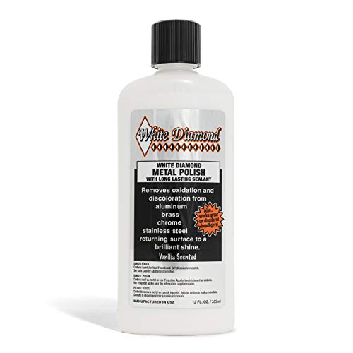 WHITE DIAMOND Metal Polish with Long Lasting Sealant, 12 fl oz is a Cleaner, Polisher and protectant All in one. Removes Oxidation and Discoloration from Aluminum, Brass, Chrome and Many Other Metals