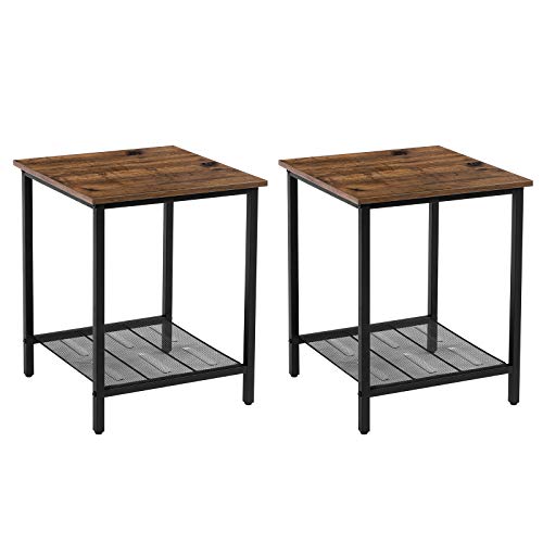 VASAGLE End Tables, 2-Pack, Chestnut Brown, Black