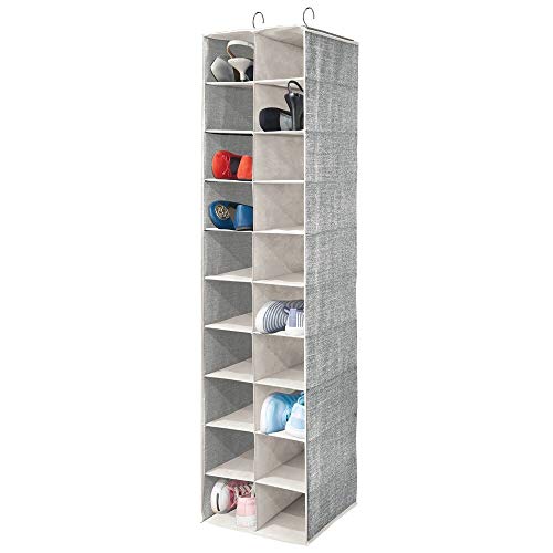 mDesign Soft Fabric Closet Organizer - Holds Shoes, Handbags, Clutches, Accessories - Large, 20 Shelf Over Rod Hanging Storage Unit - Black/Cream