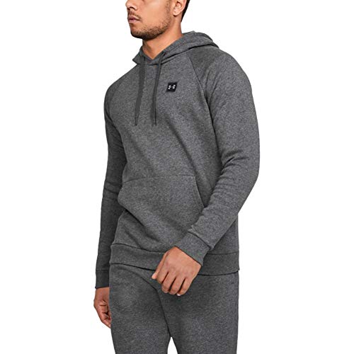 Under Armour Men's Rival Fleece Pullover Hoodie , Charcoal Light Heather (020)/Black , Medium