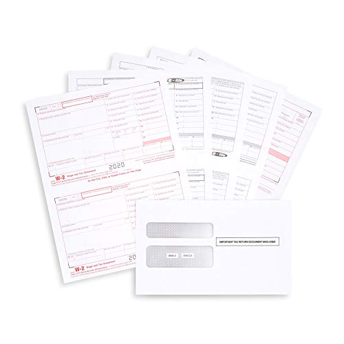 W2 Forms 2020, 6 Part Tax Forms, 25 Employee Kit of Laser Forms, Compatible with QuickBooks and Accounting Software, 25 Self Seal Envelopes Included