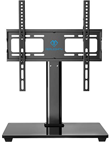 PERLESMITH Swivel Universal TV Stand / Base - Table Top TV Stand for 32-55 inch LCD LED TVs - Height Adjustable TV Mount Stand with Tempered Glass Base, VESA 400x400mm, Holds up to 88lbs