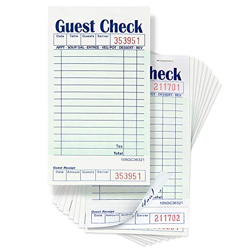 [10 Pads, 50 Sheets/Pad] Single Part Guest Checks Pad for Restaurants, Perforated 1 Part Green and White Check with Bottom Guest Receipt for Bars, Cafes and Restaurant Orders