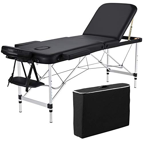 Topeakmart 84inch L Massage Table Aluminium Massage Bed Portable Salon SPA Bed 3 Fold Height Adjustable Black