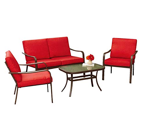 Mainstays' Stanton Cushioned 4-Piece Patio Conversation Set, Seats 4 in Red